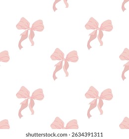 Delicate pattern with pink bows on a white background for a romantic decor