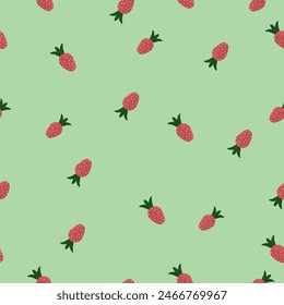 delicado patrón de fresas de acuarela sobre un fondo verde