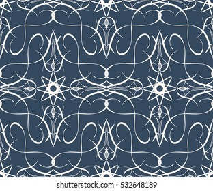 Delicate pattern with white swirls on a background in  retro style. Hand-drawn illustration. Vector.