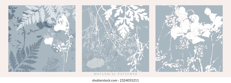 Delicate  pattern with wild flowers, herbs, branches botanicals. Soft pastel mint light grey blue and white color  background