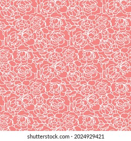 Delicate peach repeating pattern for your design. Buds with a white outline. Vector seamless background. EPS10