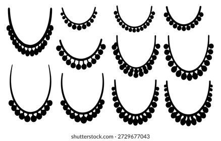 Delicate Pearl Necklace Border Elements Vector Set - Elegant Decorative Beaded Chains for Fashion and Event Design