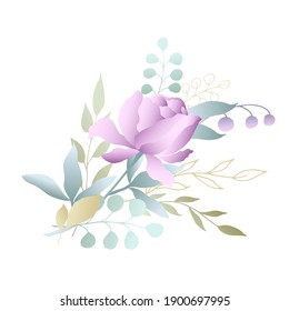 Delicado peón con hojas. Ilustración vectorial.