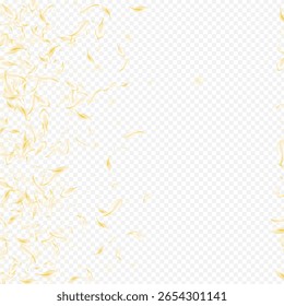 Delicate Petal Fly Vector Transparent Background. Gold Japanese Blossom Banner. White Floral Flying Poster. Yellow Peach Fall Template. Falling Sakura Design.