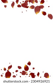 Delicado fondo blanco del vector de mosca Petal. Plantilla de Blur Sakura. Pancarta de belleza con flores de borgoña. Hermosa Ilustración De Rose Flying.