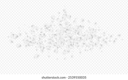 Delicate Petal Vector Transparent Background. Snowy Japanese Floral Pattern. Flying Peach Frame. Gray Sakura Japan Illustration.