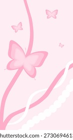 Fundo estético rosa delicado com borboletas graciosas e elementos fluentes serenos