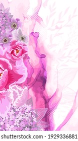 Delicate pink background with flowers. Vector illustration