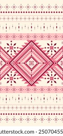 Delicate Pink Blossom Geometric Silk Weaves Ancient Aztec Seamless Pattern Vector. Detailed Sweet Color on Cream Beige Background Traditional Exquisitely Florals Decoration Luxury Homespun Embroidery.