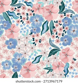 Delicate Pink Blue Floral Pattern Seamless Design
