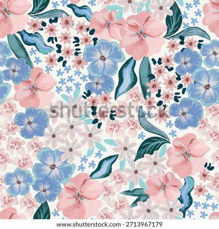 Delicate Pink Blue Floral Pattern Seamless Design
