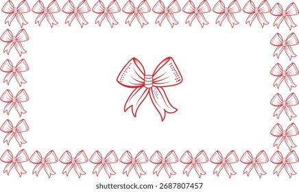 Delicate pink bows bordering a white rectangle with a central pink bow illustration