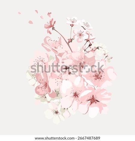 Delicate pink cherry blossoms in full bloom. Cherry blossoms with soft petals. Elegant cherry blossoms creating a serene, floral ambiance. Cherry blossoms in gentle hues. Vintage botanical vector.