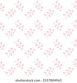 Delicate pink floral pattern on white background with minimalist design.