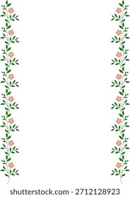 Delicado borde de Vector de vid floral rosa con hojas verdes