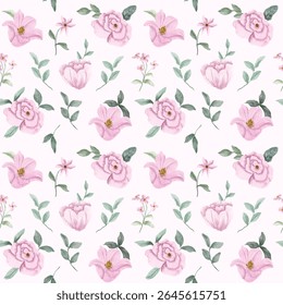 delicate pink floral watercolor seamless pattern