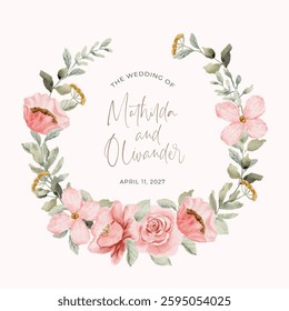 delicate pink floral watercolor wreath