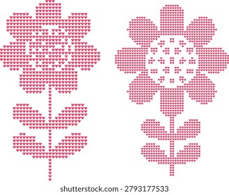 Delicate pink flower motif, constructed from numerous small heart shapes. Artistic floral element, perfect for design.