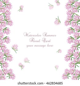 Delicate Pink flowers card vertical. Watercolor flowers. Vintage Elegant illustration for Women's day, birthday, Wedding, Ceremony, Anniversary
