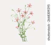 Delicate pink flowers with green stems, floral illustration. Pink flowers with intricate details, perfect for floral designs. Elegant pink flowers for decor. Vintage flower illustration vector.