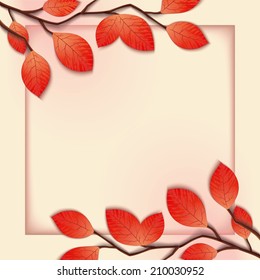 Delicate pink frame template with tree branches. Vector eps 10 