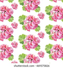Delicate Pink geranium flowers pattern. Vector texture for background greeting cards, wedding, birthday, Valentine's Day, Mother's Day