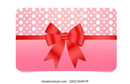 delicate pink gift card with red bow for Valentine's Day