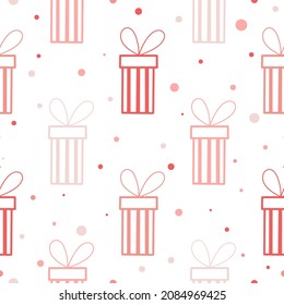 Delicate pink gifts background vector illustration. Seamless pattern with beautiful gift boxes. Pastel cute template for packaging, paper, fabric and wallpaper