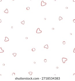 Delicado patrón transparente de corazones lineales rosados. Fondo de San Valentín, Ilustración vectorial.
