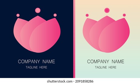 Delicado logo rosado en forma de flor de loto. Realizado en dos variantes de fondo claro y oscuro. Vector EPS 10.