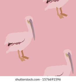 Delicate pink pelikan vector illustration. Picture with exotic birds on a tender pink background. Endless pattern. EPS 10