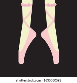 
Delicate pink pointe shoes with pink ribbons for ballet dancing. Vector illustration on a black background.
