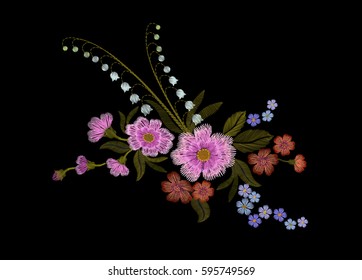 Delicate pink rose and buds on a black background. Vintage postcard. old watercolor. Traditional embroidery. vector illustration