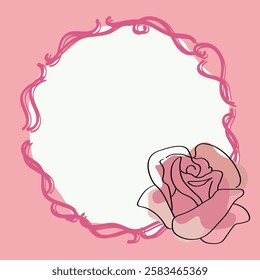 Delicate Pink Rose with Wavy Frame Border
