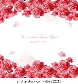 Delicate Pink Roses card. Vector floral border for background greeting cards, invitations, weddings, birthday, Valentine's Day, Mother's Day