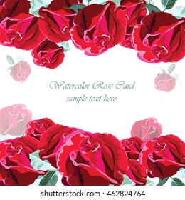 Delicate Pink Roses card. Vector Vintage floral border for greeting cards, invitations, weddings, birthday, Valentine's Day, Mother's Day