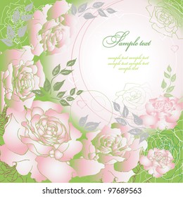Delicate pink roses on a green background