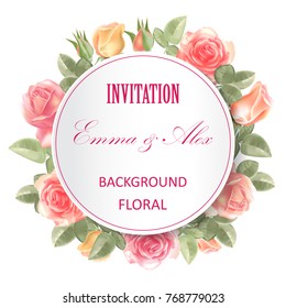  Delicate pink roses on a light background.  Wedding invitation.