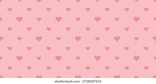 Delicate pink seamless pattern with hearts and white mesh. Romantic sweet background. Love and tenderness prints for textiles, tiles, olboys, paper, design, vector graphics