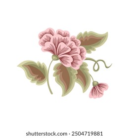 Delicate pink stylized wild flower, vector for embroidery