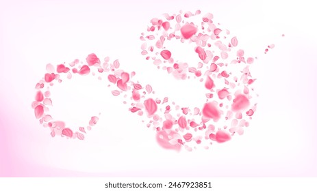 Delicate pink swirl of rose petals. Realistic spiral wind flow with flower petals. Aroma of cherry blossoms. Background for gift wrapping or cards for women's day, Valentin Day, birthday or wedding. 