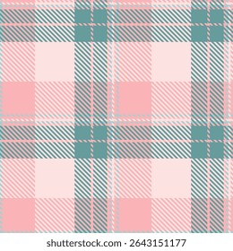 Delicate pink and teal plaid pattern.  A seamless texture ideal for fashion, textile, and web design projects.  Evokes feelings of softness, warmth, and femininity.