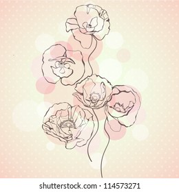 Delicate  poppies flowers on spotted background . Vector  decorative illustration