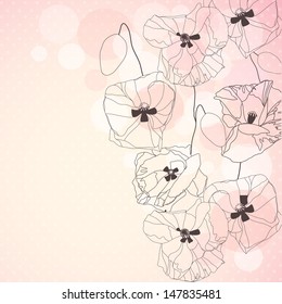 Delicate poppies flowers on spotted background . Vector decorative illustration