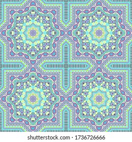 Delicate portugese azulejo tile seamless ornament. Ethnic geometric vector elements. Carpet print design. Traditional lisbon azulejo tilework endless pattern. Interior decor template.