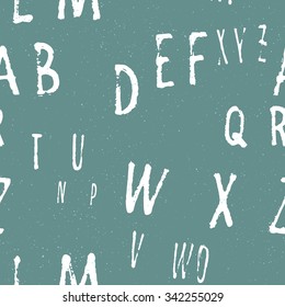 Delicate print of white letters on a blue background. Abstract typographic pattern for textiles or paper