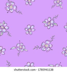 Delicate purple floral seamless pattern, simple flat vector illustration