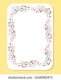 Delicate rectangular floral frame adorned with pink, red, yellow, green flowers and leaves.