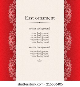 Delicate red card. Background made in oriental style. 