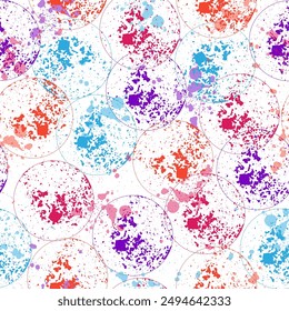 Delicate repeat background pattern of blue bubbles on a white background for print. Ink Polka Doodle. Fun Watercolor Rounds Pattern.